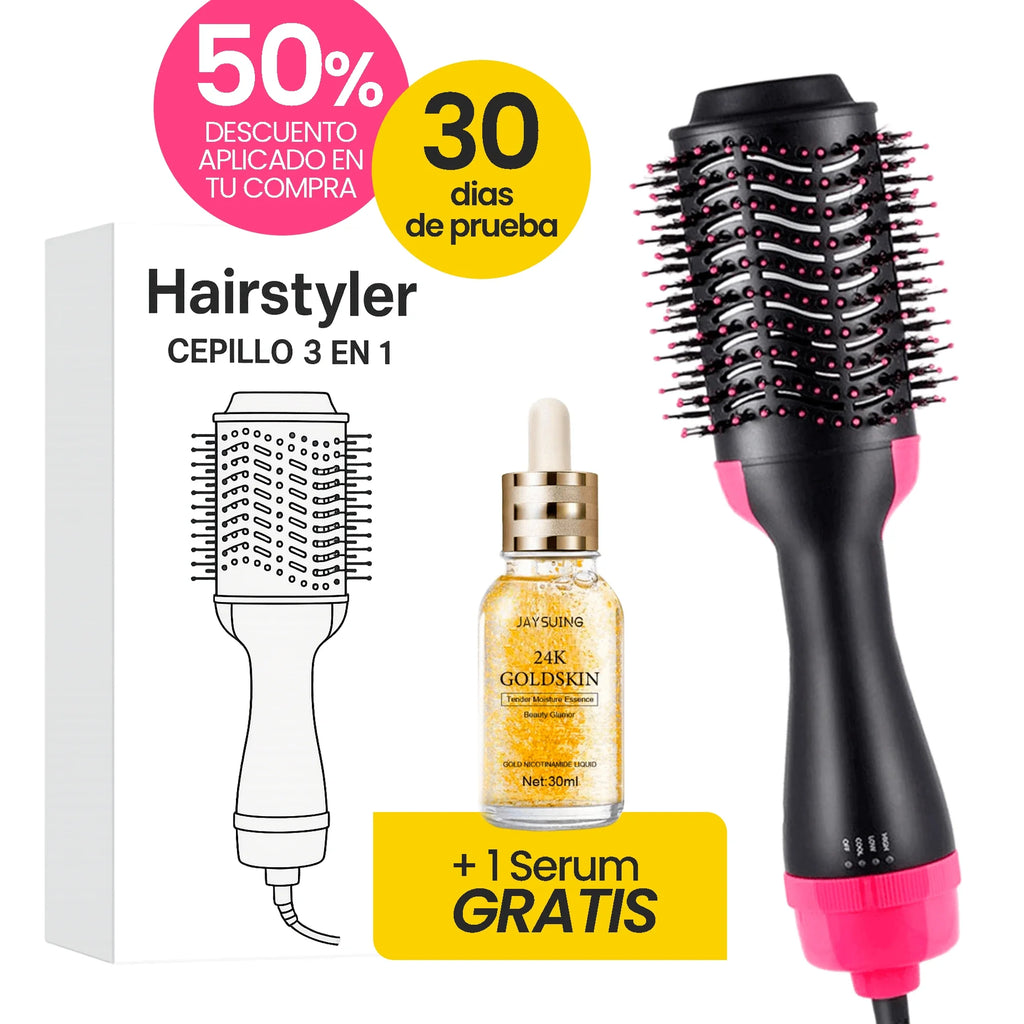 Cepillo Alisador HairStyler 3 en 1 | Serum Gratis!