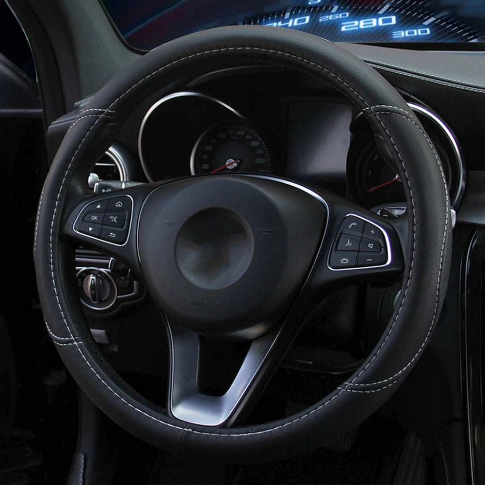 Leather Steering Wheel Cover with Skidproof Embossing