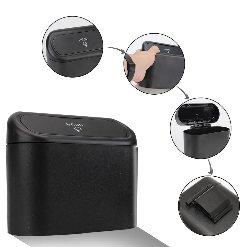 1L Car Trash Bin Mini Storage Case Push Can Holder