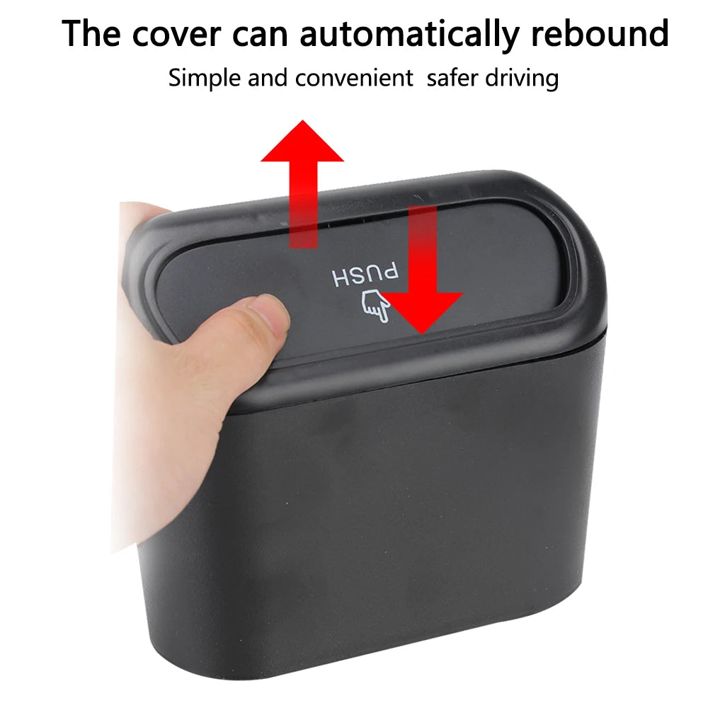 1L Car Trash Bin Mini Storage Case Push Can Holder