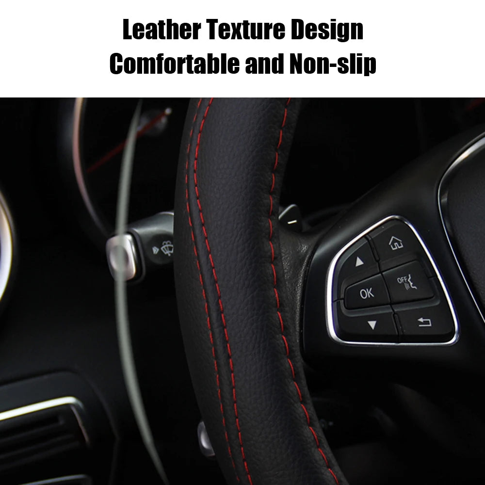 Leather Steering Wheel Cover with Skidproof Embossing