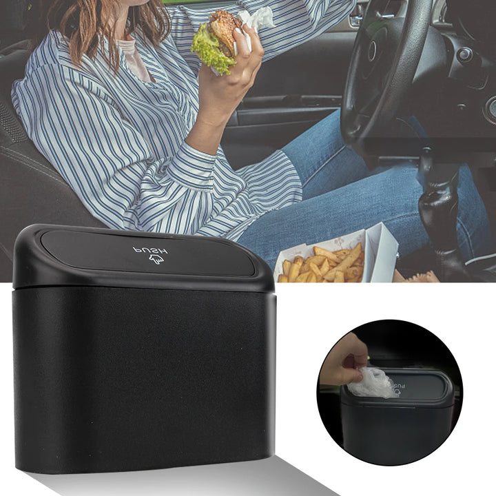 1L Car Trash Bin Mini Storage Case Push Can Holder