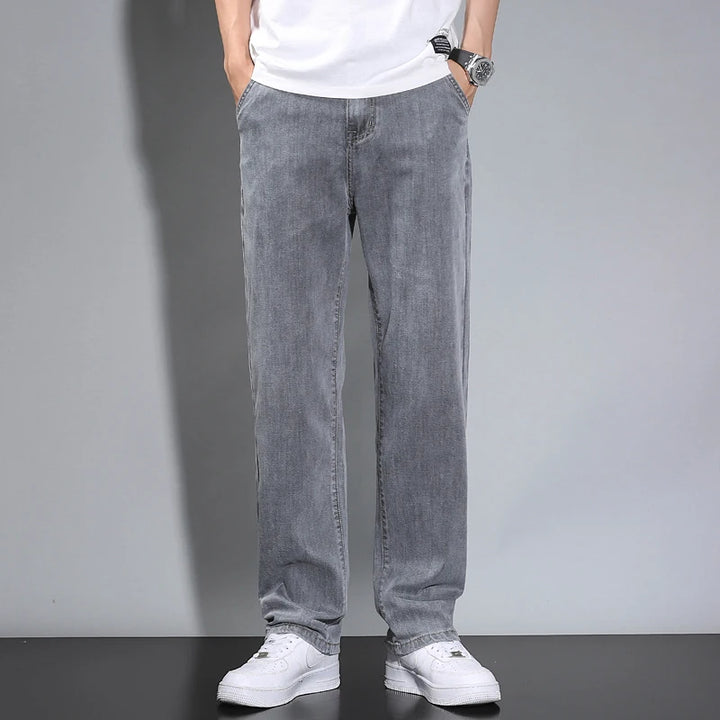 Gray Lyocell Jeans Straight Loose Casual Pants