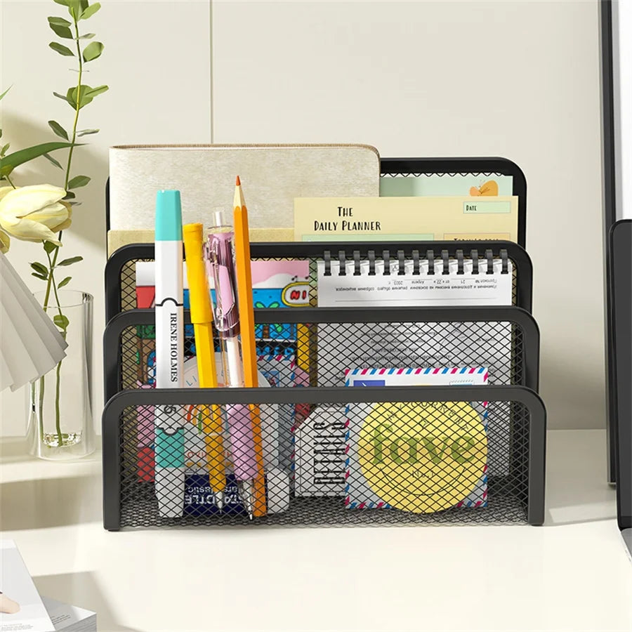 3-Layer Black Metal Desk Organizer