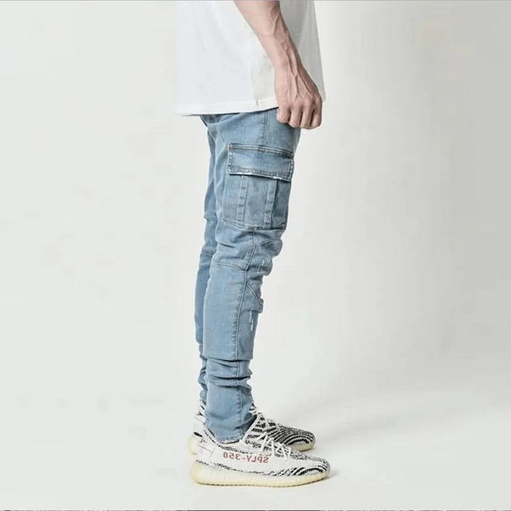 Slim Fit Cargo Jeans Multi-Pocket Denim Joggers