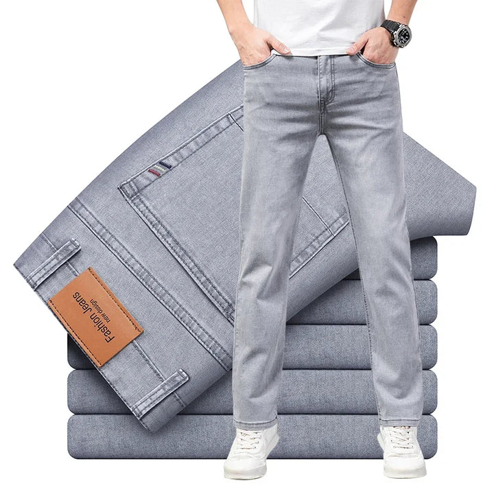 Cotton Jeans Gray Straight Casual Trouser