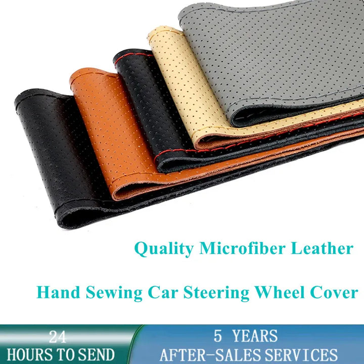 Fiber Leather Steering Wheel Cover with Needles & Thread