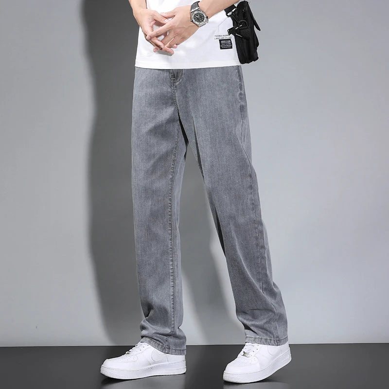 Gray Lyocell Jeans Straight Loose Casual Pants