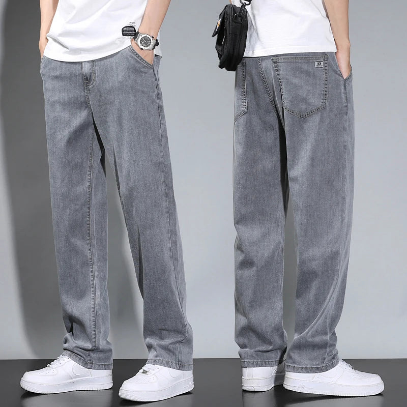 Gray Lyocell Jeans Straight Loose Casual Pants