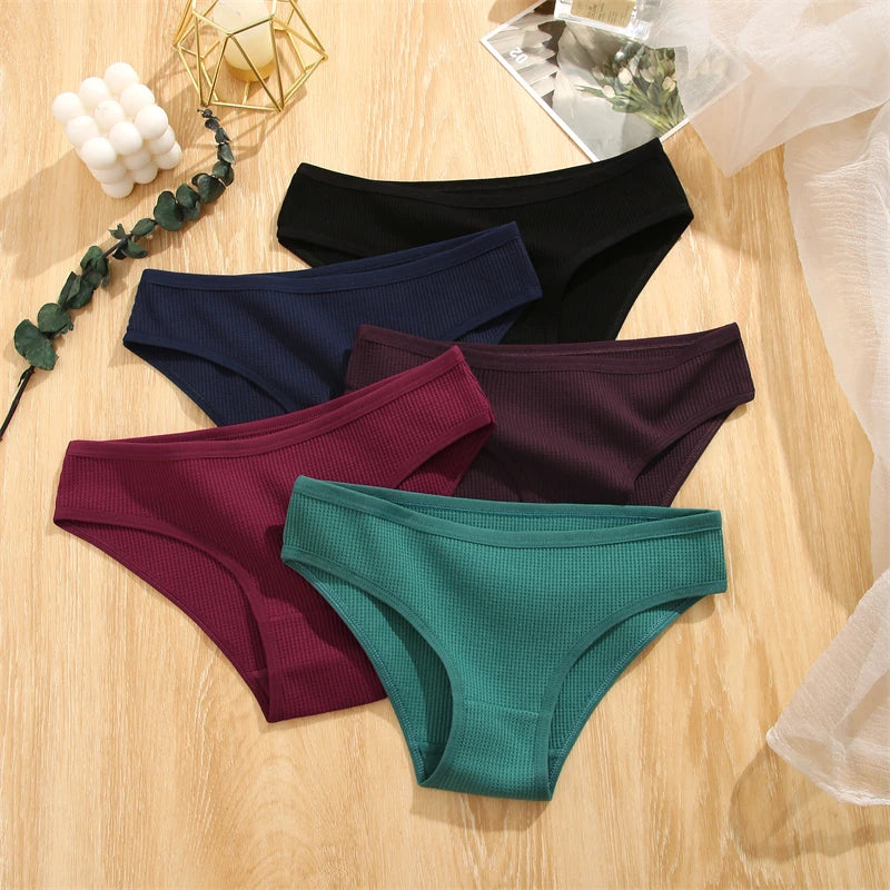 5-Pack Cotton Low-Waist Breathable Waffle Panties