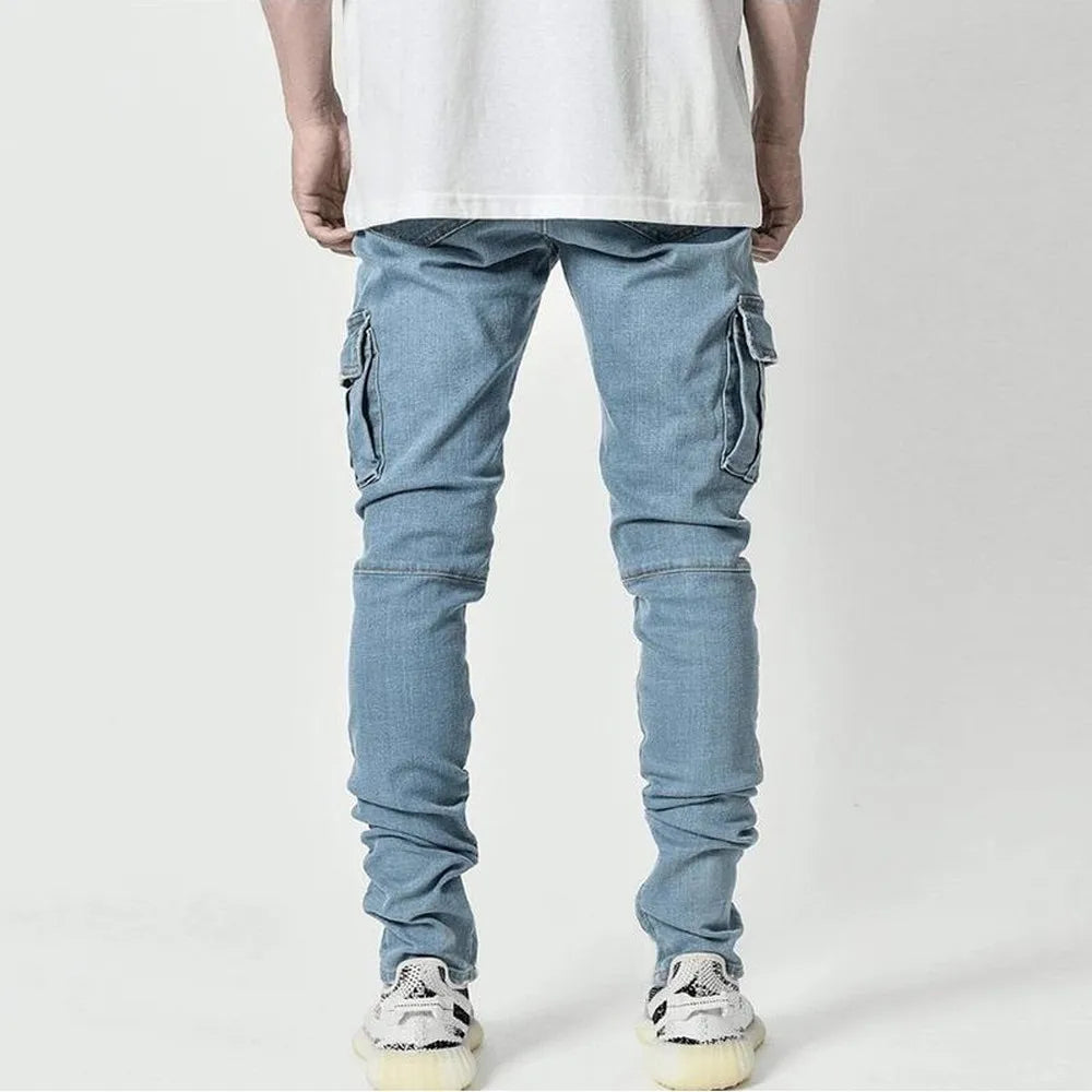 Slim Fit Cargo Jeans Multi-Pocket Denim Joggers