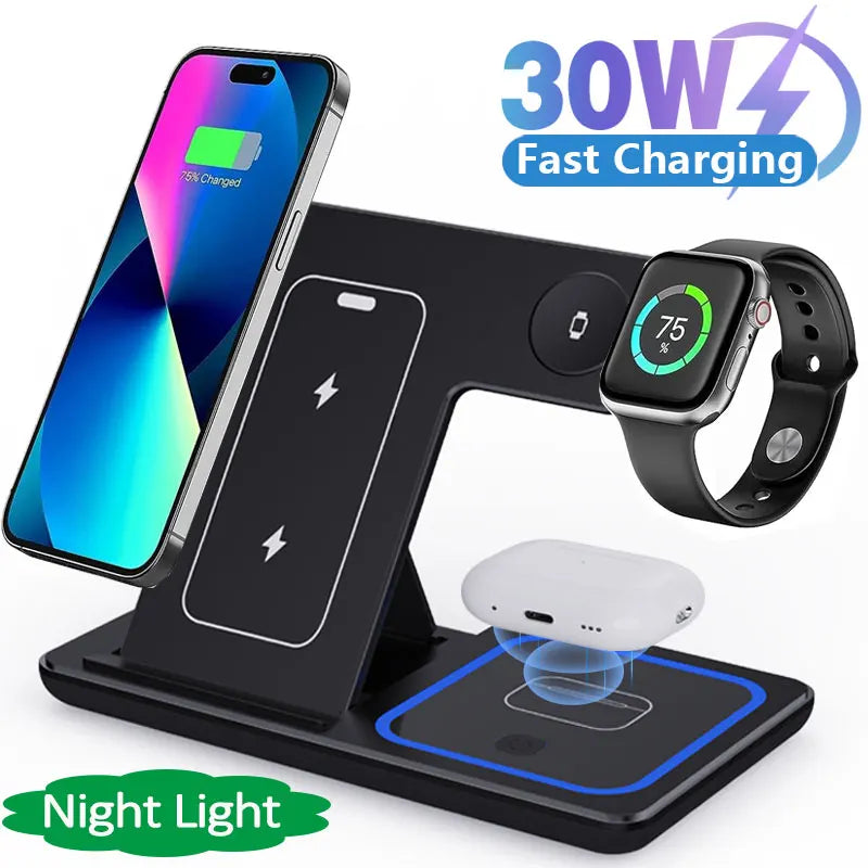 30W 3-in-1 Foldable Wireless Charger Stand