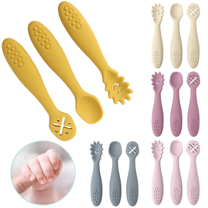 3PCS Silicone Baby Spoon Fork Set