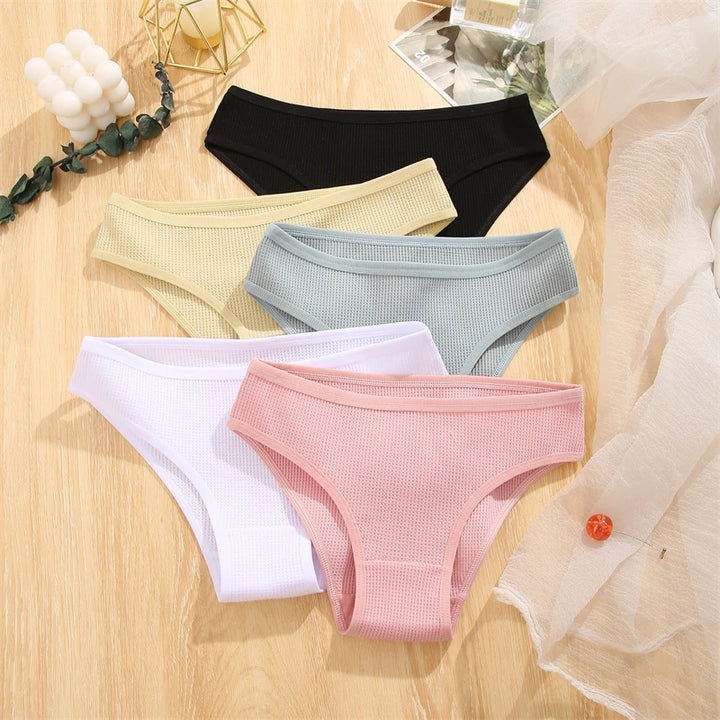 5-Pack Cotton Low-Waist Breathable Waffle Panties