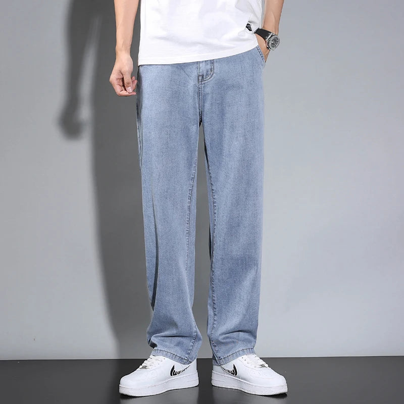 Gray Lyocell Jeans Straight Loose Casual Pants