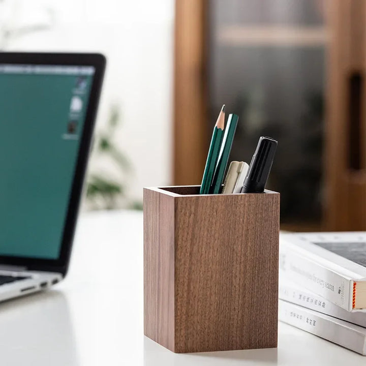 Walnut Wood Pen Holder Desk Organizer