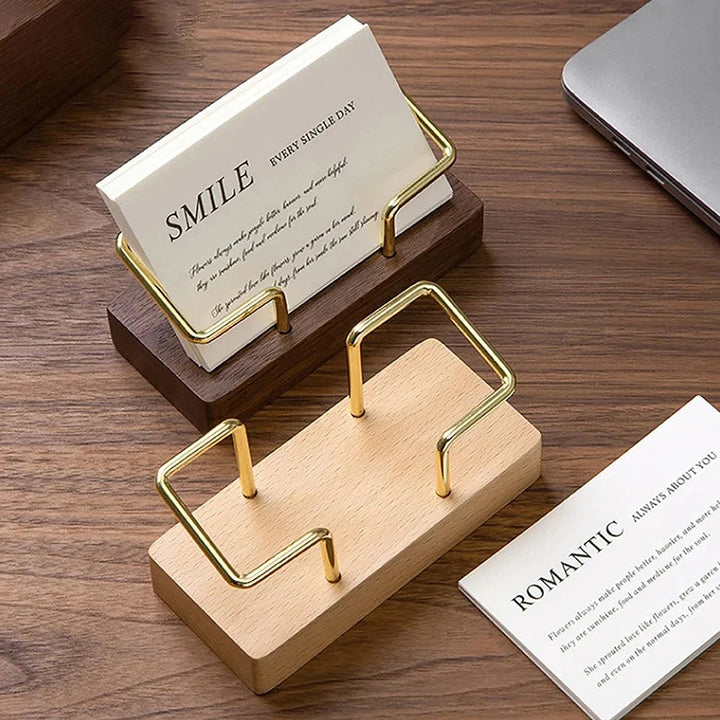 Wooden Business Card Holder Desk Organizer