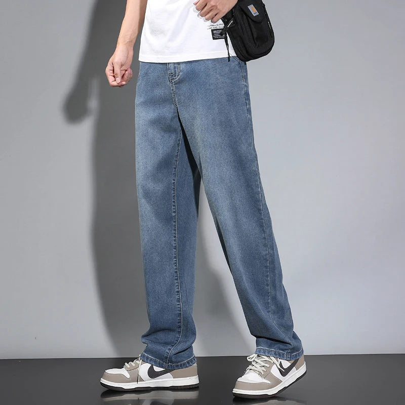 Gray Lyocell Jeans Straight Loose Casual Pants