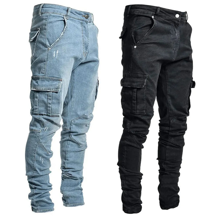 Slim Fit Cargo Jeans Multi-Pocket Denim Joggers