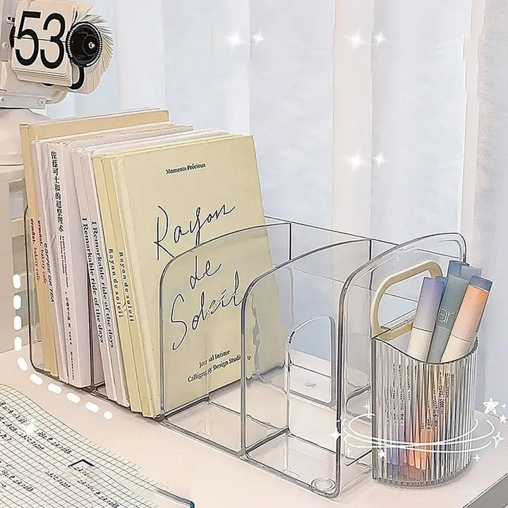 "Clear Acrylic Bookends with Handle Desk Organizer